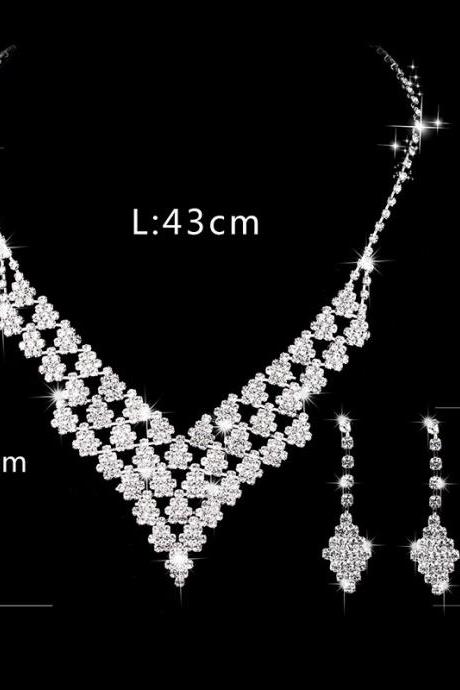 Silver-plated claw chain rhinestone set Bridal necklace earrings jewelry