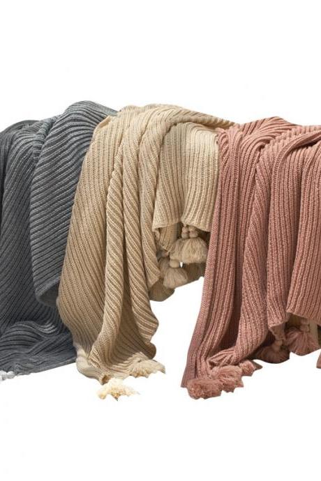 Bedding knitted blanket acrylic knitted tassel line blanket