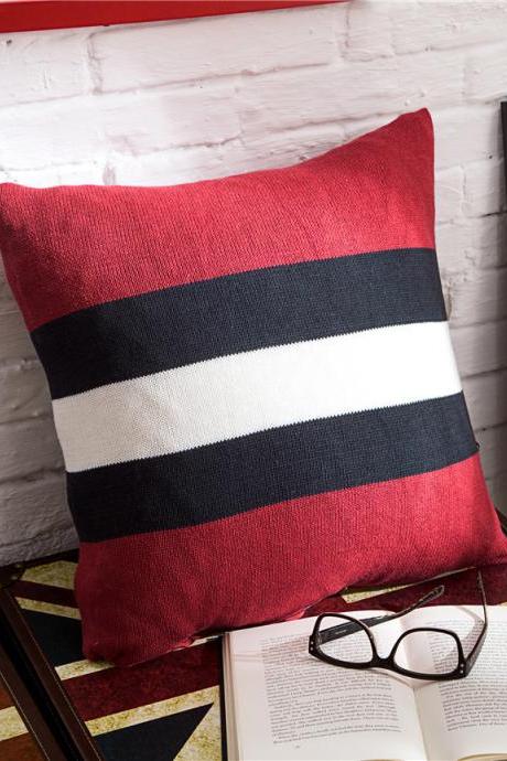 English Striped Knitted Pillow Cushion Pillowcase Sofa Decorative Pillowcase