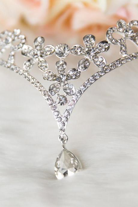 Bridal Hair Accessories Silver Crystal Pendant Headband Wedding Headpieces for Bride Women