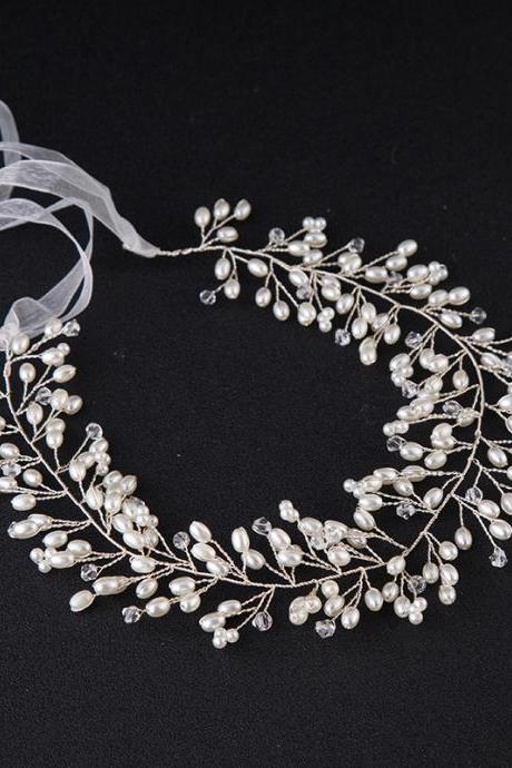 Headband Pearl Long Bridal Hairbands Crown Headpiece Headdress Wedding Hair Accessories Bride Tiara Jewelry
