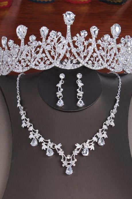 Bridal Headdress Crown Necklace Earrings Three Piece Set Bridal Wedding Jewelry Wedding Dress Accessories