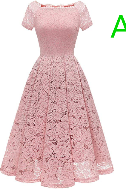  Women&#039;s Homecoming Vintage Floral Lace Short Sleeve Boat Neck Cocktail Swing Dress
