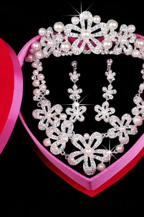 Korean Bridal Jewelry Crown Wedding Wholesale Jewelry Set Necklace Set Ornament Set