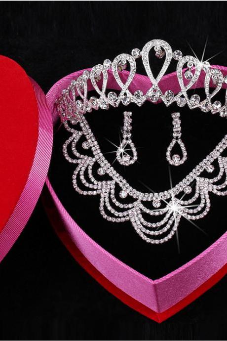 Bridal Headdress Korean Style White Wedding Accessories Necklace Earrings Three Piece Set