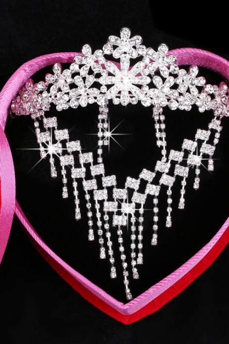 Three-piece bridal tiara Korean wedding jewelry Necklace set Bridal accessories Bridal crown
