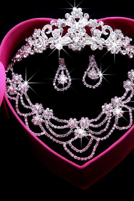Bridal necklace set alloy butterfly big crown wedding jewelry Korean wedding accessories three-piece jewelry