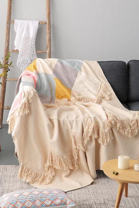 Wind line blanket tufted multifunctional sofa towel sofa cover all-inclusive geometric tassel sofa blanket