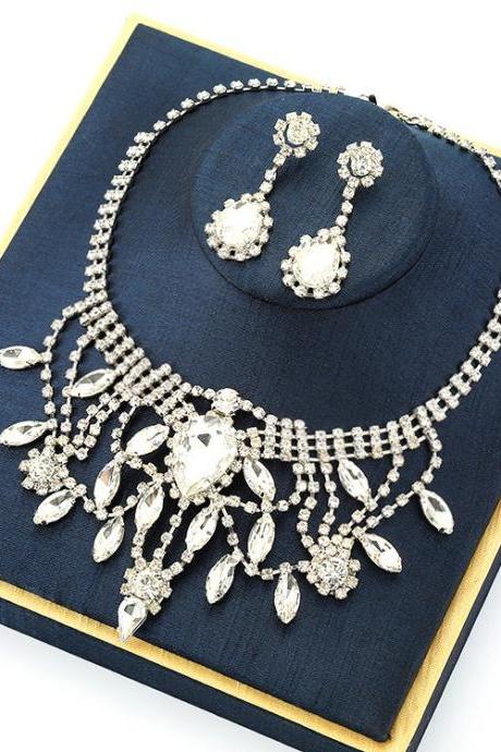 Bridal jewelry crystal necklace earring set rhinestone necklace earring two-piece set