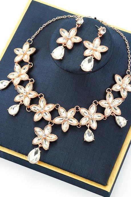 Bridal glass crystal pentagram pendant necklace wedding jewelry jewelry set