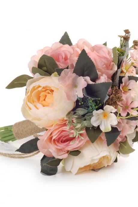 Handmade hemp rope artificial flowers holding flowers wedding bridal bouquet