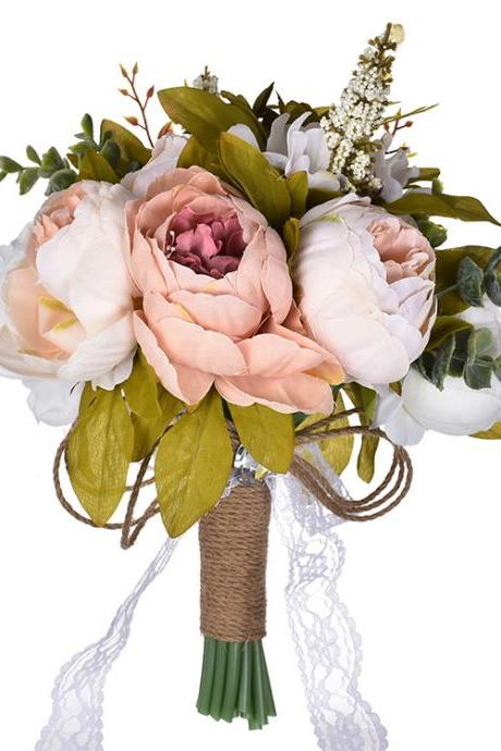 Bridal bouquet simulation holding flowers pink peony bride holding flowers home decoration fake flowers