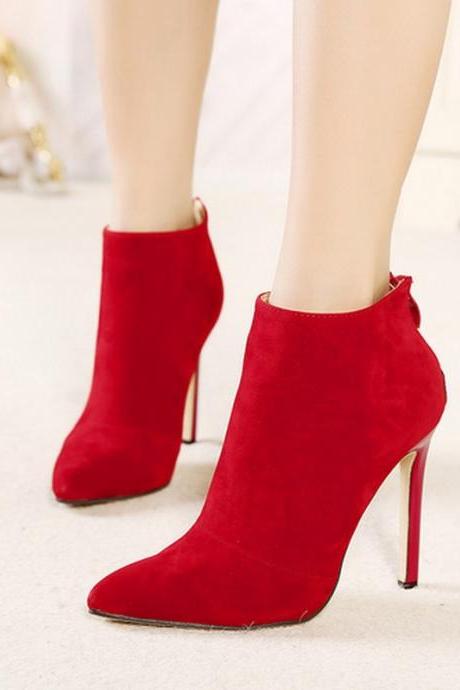 Women's shoes simple smooth back zipper pointed high heel ankle boots ankle boots