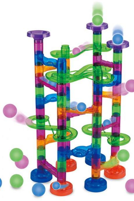 122 PCS Marble Race Balls, Construction Track Building Blocks Early Educational Plastic Funnel Slide Toy for Little Child
