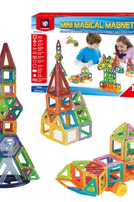 Puzzle Parent-Child Interaction Transparent Magnetic Piece Assembling Blocks158 pcs Magnetic Sheet DIY Stack Creative Education Building Blocks Game Toys Boys and Girls Suit