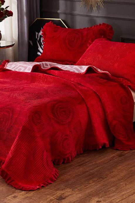 Soft Fleece Blanket,Crystal Velvet Bed Cover one Side Fleece Side Cotton Thick Quilted Sheets Coral Fleece Blanket Cover Blanket-200x230cm
