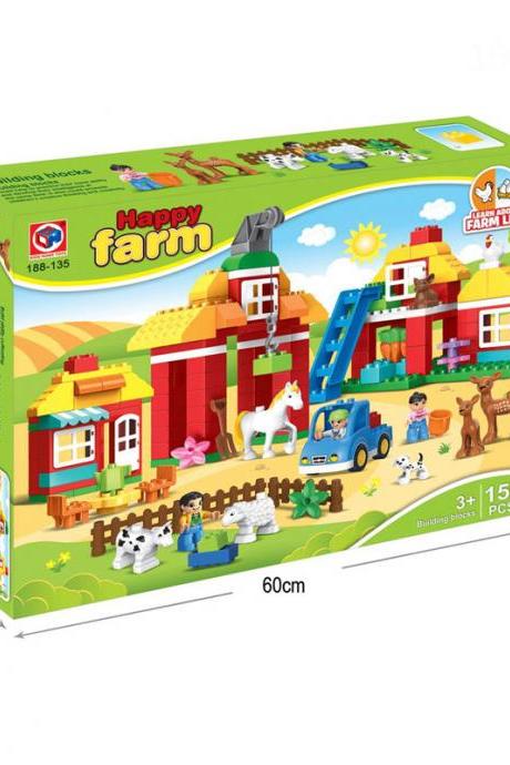  Children's building block toys 3-6 years old puzzle happy farm 156 blocks 1-2-3 years old girl toys