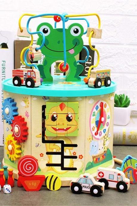 Wooden Seven-sided Large Animal Beads Beaded Children's Puzzle Early Education Multifunctional Treasure Box Toy