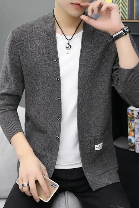 Men's Casual V-neck Cardigan Thin Slim Sweater Button Pocket