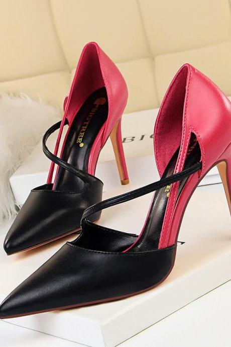 High-heeled women's high-heeled shoes with shallow mouth and pointed head