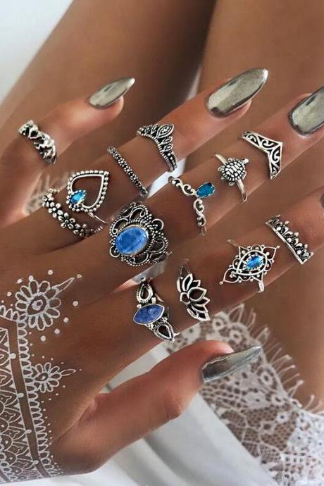 13Pcs Women Silver Ring Sets Knuckle Vintage Rings Pack for Women Girls Bohemian Rings Rings Set for Teens Party Daily Fesvital Jewelry Gift