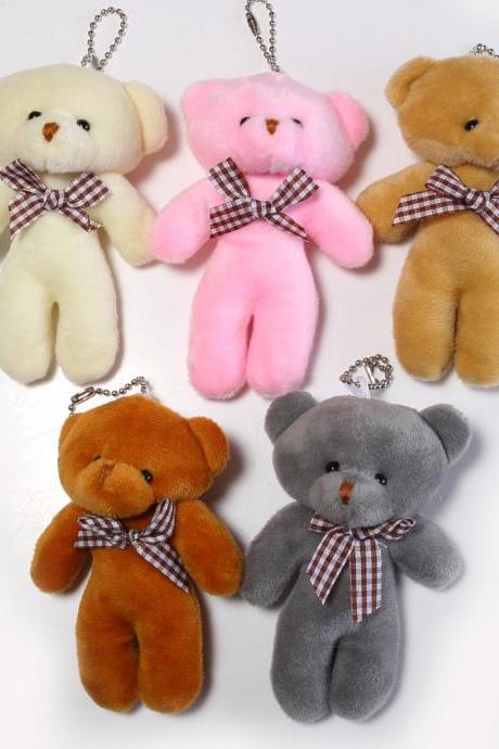 Plush toy lattice bow tie Siamese bear doll bear toy small gift key ring pendant