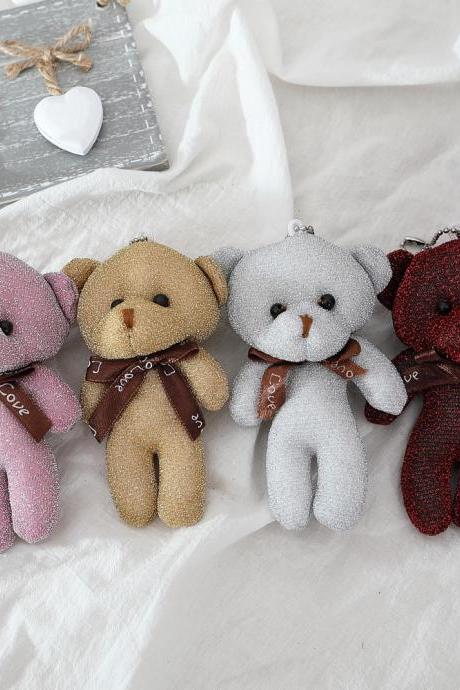 Silver Wire Siamese Bear Plush Toy Doll Bear Toy Small Gift Keychain Pendant-20 pcs