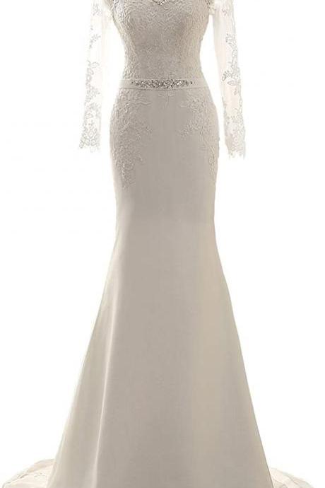 Wedding Dress Long Sleeves Mermaid Bridal Gowns Lace Bride Dresses Wedding Gown with Belt