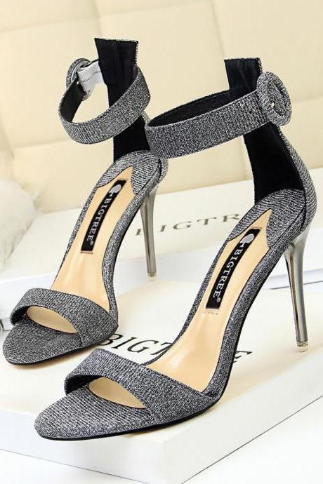Korean fashion metal heeled super high heel female summer sandals and high heels
