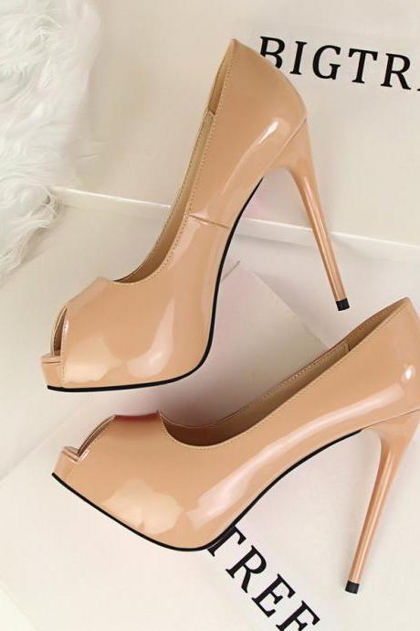 Women&#039;s simple sexy slim nightclub fish mouth single shoes high heels