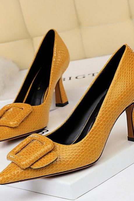 Women's sexy snake high heels shallow mouth pointed belt buckle single shoes women's shoes high heels