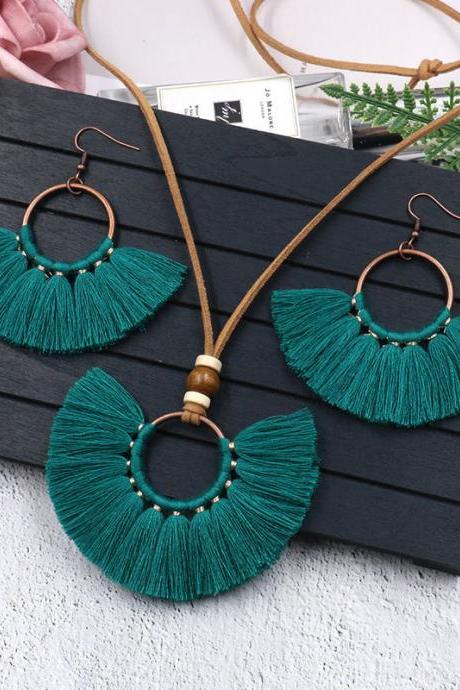 Bohemian Style Tassel Pendant Earrings Necklace Jewelry Set Fashion Retro Round Jewelry(4 sets)