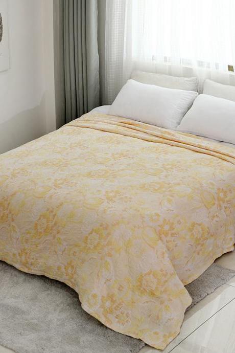 Cotton Gauze Blanket Embroidered Bed Cover Air Conditioner Quilt Decoration Blanket（90X98inch）