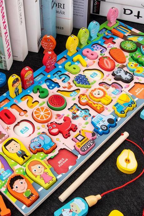 Wooden Number Puzzle Sorting Toys for Toddlers,Magnetic Fishing Game Color Sorting Counting Game for Age 3 4 5 Year olds Kids，3 in 1 Learning Education Toy Gifts