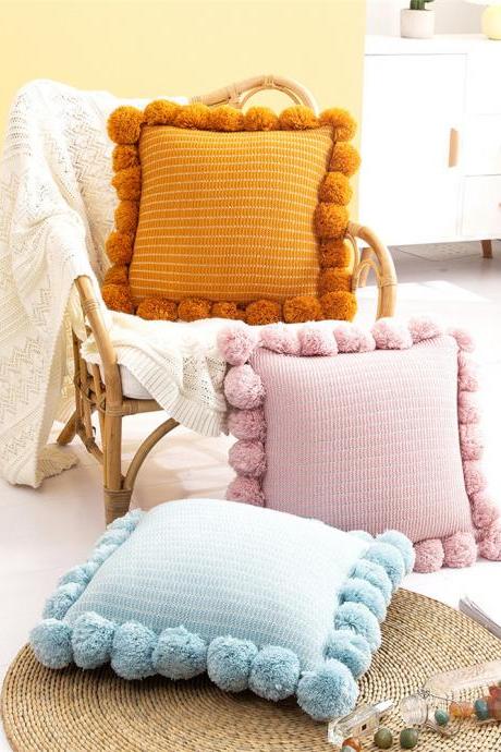 Soft Knitted Tassel Throw Pillowcase Decorative Pillow Sham Cushion Cover for Sofa Couch Chair Car, 18'x18'