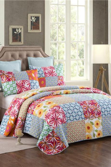 Cozy Line Home Fashions Floral Real Patchwork 100% Cotton Quilt Bedding Set, Reversible Coverlet Bedspread for Women