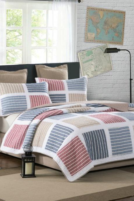 100% Cotton 3-Piece air-conditioned summer cool quilt bedding/Bedspread- Lightweight, Reversible& Decorative