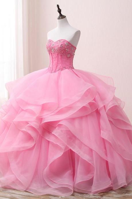 Women Organza Prom Dress Lace Ruffled Wavy Skirt Wedding Dress