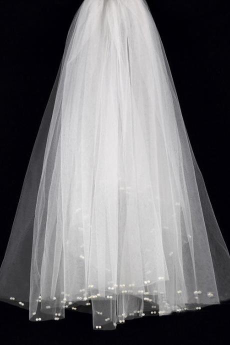 Pearl short bridal veil cheap wedding accessories 84 cm long（No comb）
