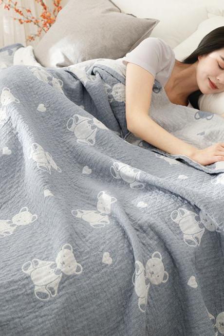 Cotton gauze towel quilt cotton nap air conditioning blanket summer double towel blanket（78x90inch）