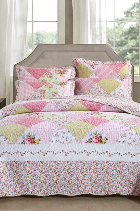 European style flower feng shui wash quilt three-piece bedding supplies quilted cotton