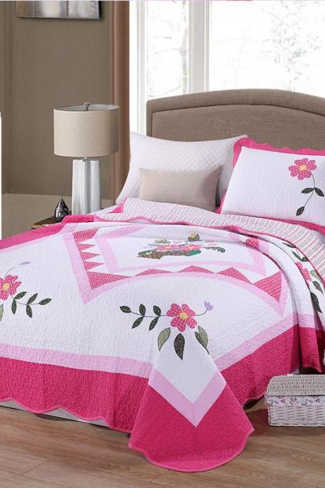 Quilted three-piece set, cute cartoon single bed product set, printed air conditioning quilt