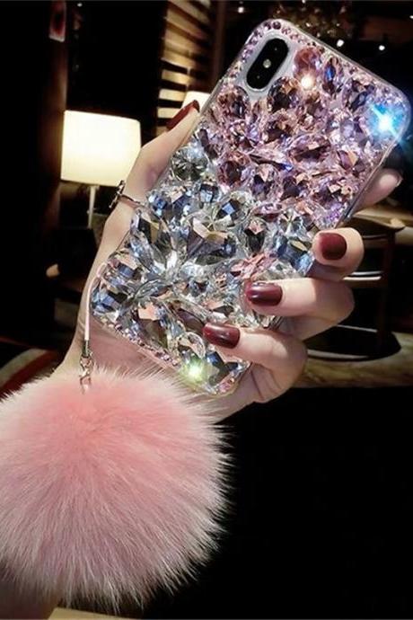 Suitable for A70 mobile phone case A30 luxury note10 rhinestone hair ball R17 creative A70 female S9 Samsung S10
