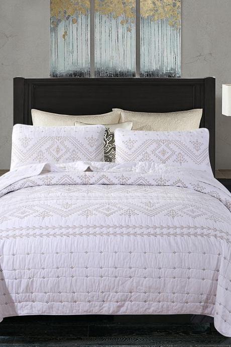 Three-piece cotton wash and quilted three-piece white three-piece three-piece simple bedding