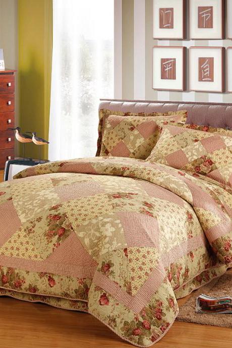 King Size Quilt Bedding Set,3 Piece Bedding Quilt Coverlets – Cotton Percale Bed Quilts Quilted Coverlet