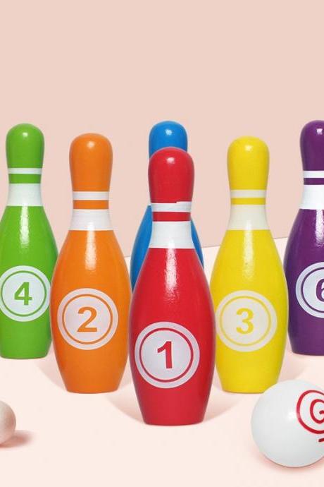  Kids Bowling Play Set Wooden Colorful Bowling Pins with Numbers Indoor & Outdoor Sports Bowling Games Educational Toys for Toddlers Children