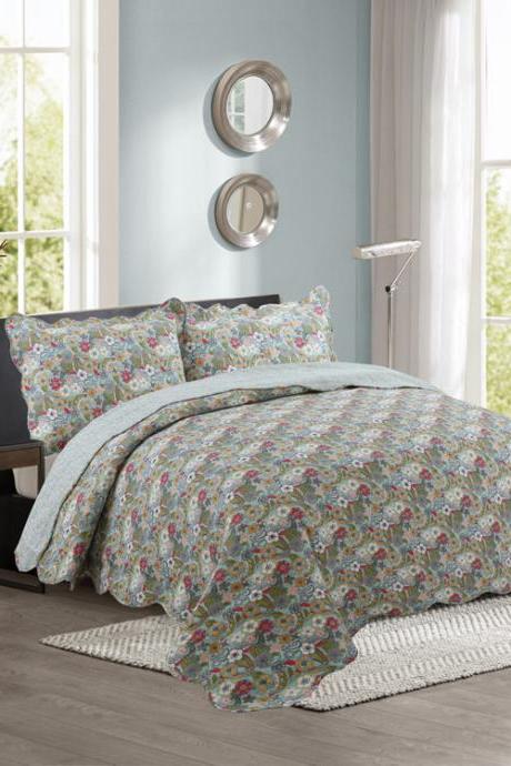 European style flower washing quilt three-piece bedding supplies quilted cotton