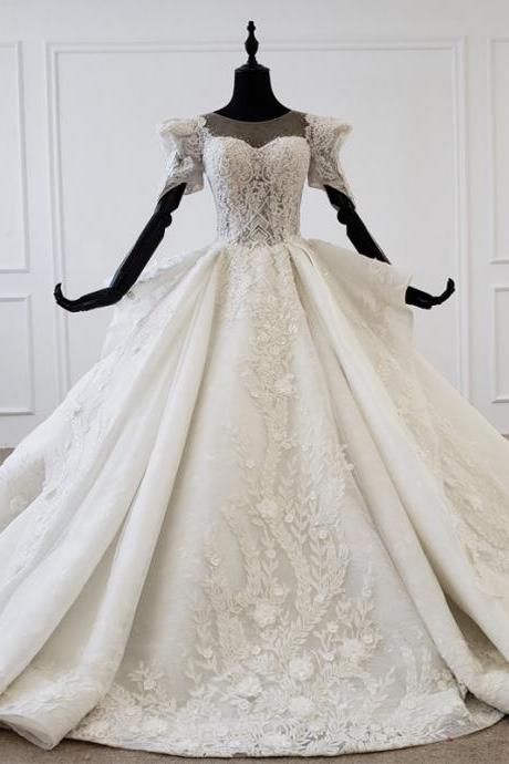 Lvory Wedding Dress Bride Pearl Crystal Wedding Dress