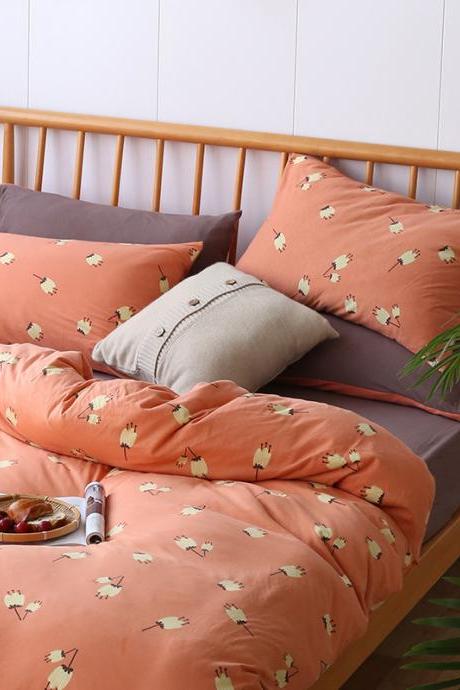 Cotton Tianzhu cotton printed four-piece knitted cotton bed linen quilt cover bedding kit