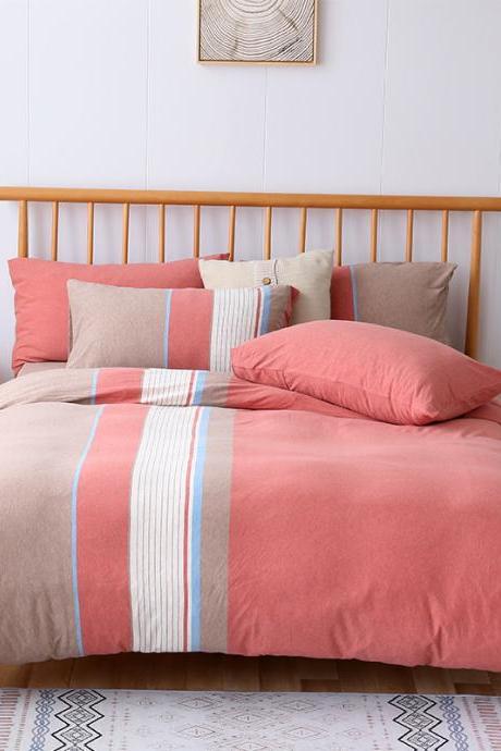 Japanese-style Tianzhu Cotton Four-piece Bedding Set Knitted Cotton Cotton Nude Sleeping Duvet Cover Sheet